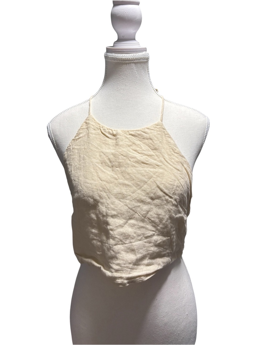 Zara Women’s Crop Tie Back Halter Top Oatmeal Cream Sz Small Tank Top Backless